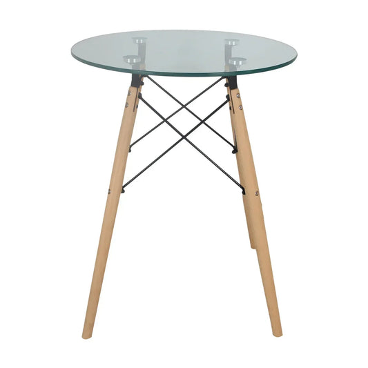 Wooden Legs Dining Tables with Glass Top