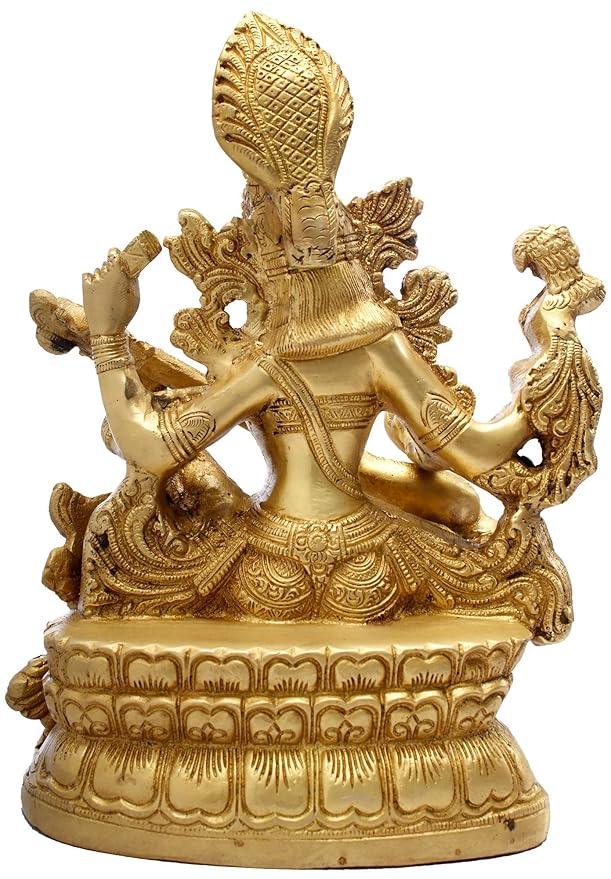 Brass Saraswati Idol with Veena for Home Temple & Study Decor Veena-Vadini Kamalasana