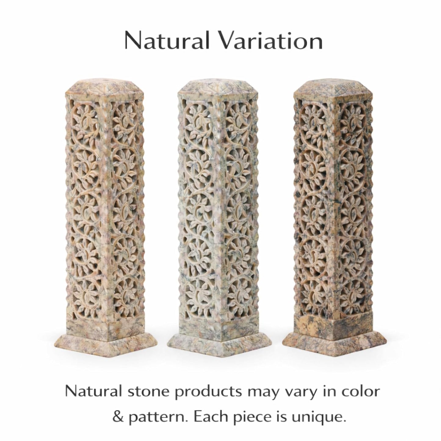 11 inch marble soapstone incense burner with carved desig-ArtyCraftz.com