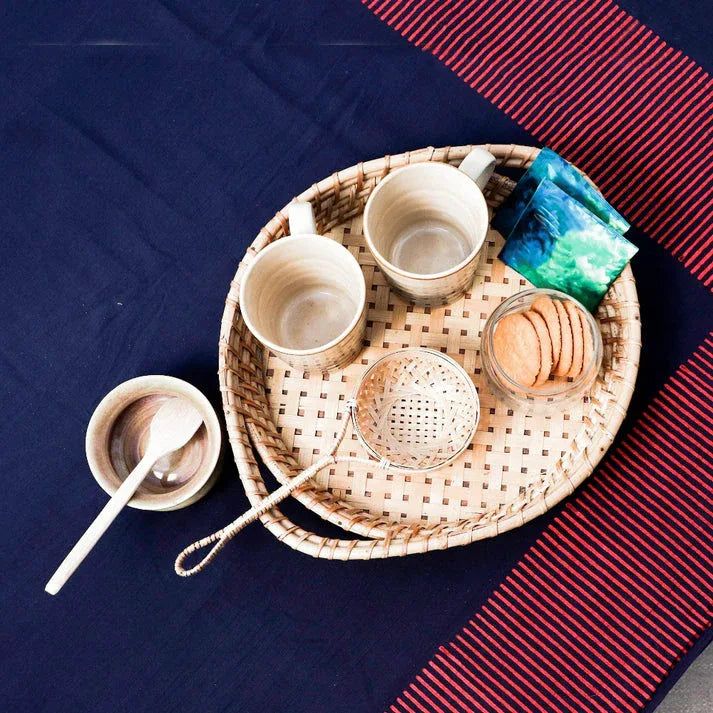 Tray with Combination of Cane, Bamboo and Wood (Wooden Base) - Color