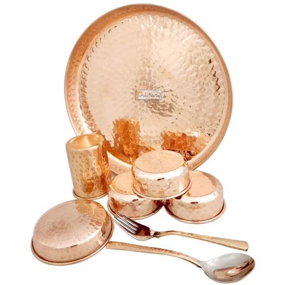 Pure Copper Dinner Thali Set, Serveware & Dinnerware, 10 Pieces