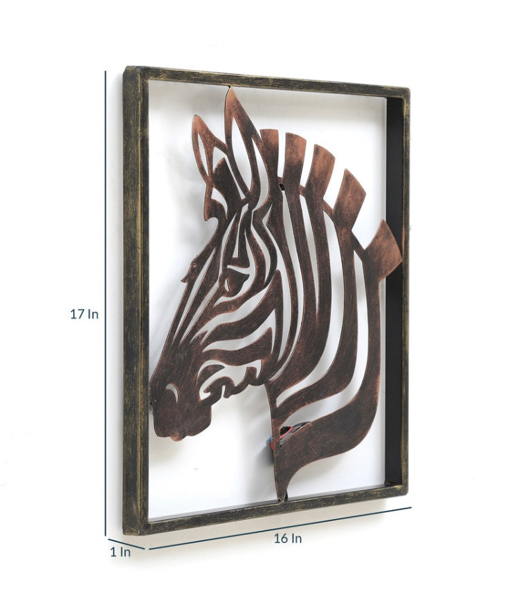 Wrought Iron Zebra Frame Wall Art With LED In Brown