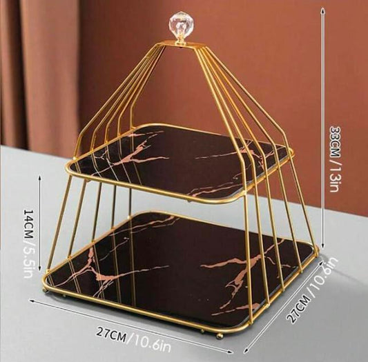 2-Tier Metal Cupcake Stand Black and Gold Multipurpose Serving Stand Perfect for Wedding, Parties and Special Occasion (Black & Gold)