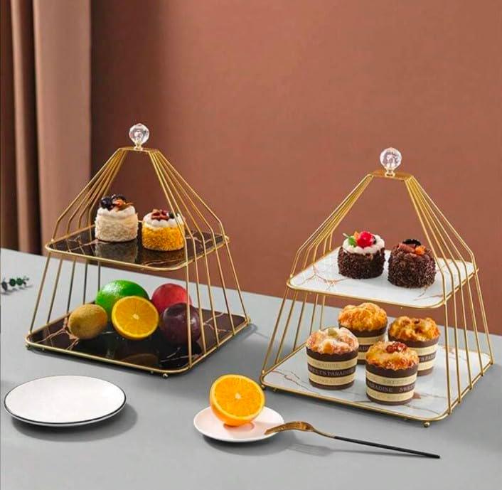 2-Tier Metal Cupcake Stand Black and Gold Multipurpose Serving Stand Perfect for Wedding, Parties and Special Occasion (Black & Gold)