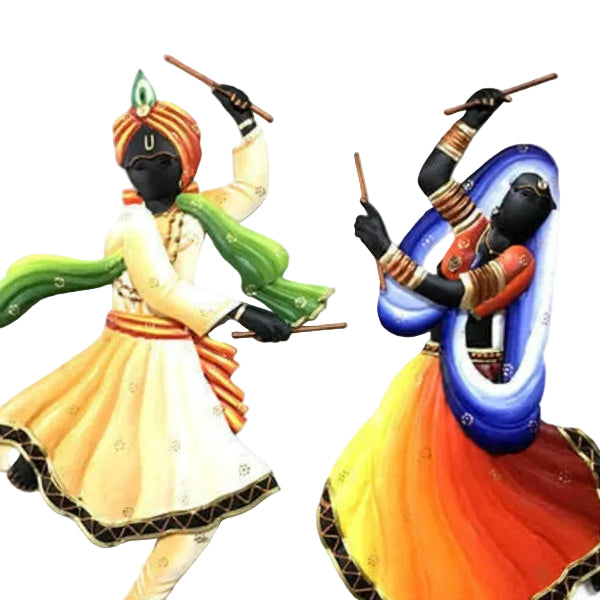20 Inch Iron Dandiya Dancers Wall Art with Colorful Traditional Figures-artycraftz.com