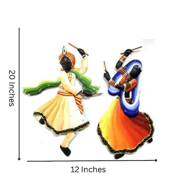 20 Inch Iron Dandiya Dancers Wall Art with Colorful Traditional Figures-artycraftz.com