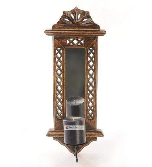 20 inch wooden wall mirror with decorative frame and tea light holder-artycraftz.com