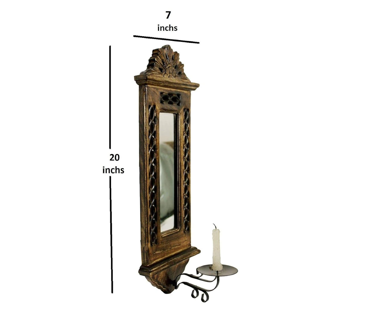 20 inch wooden wall mirror with decorative frame and tea light holder-artycraftz.com