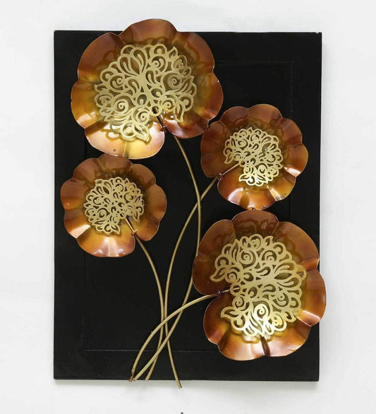 20 x 15 inch metal floral panel wall art with gold flower details-ArtyCraftz.com