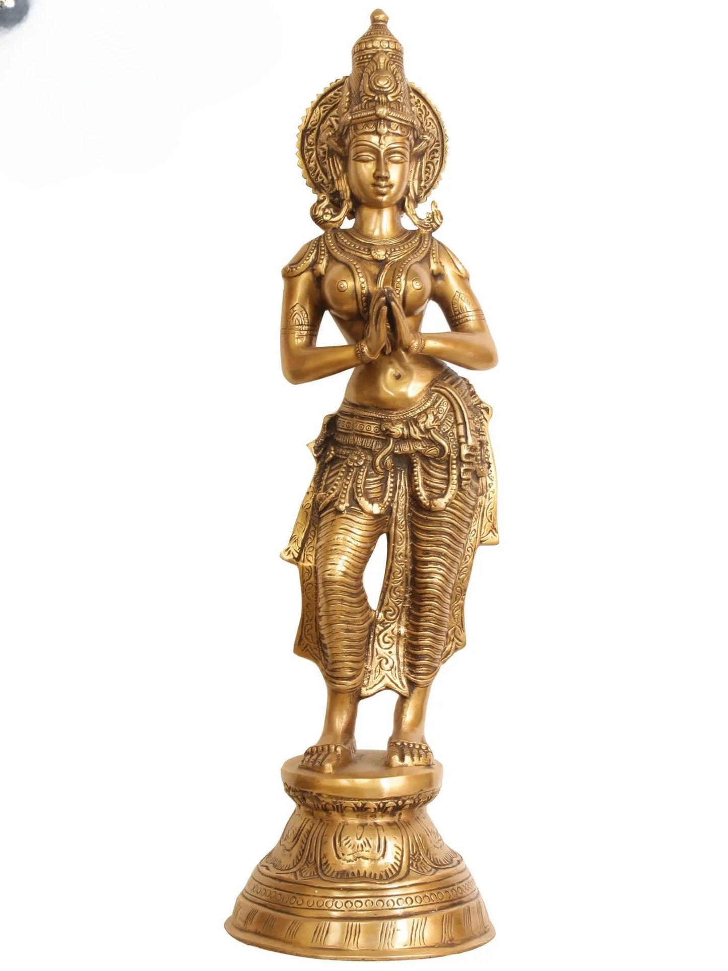 28 Inch Brass Statue of a Namaste Lady - ArtyCraftz.com
