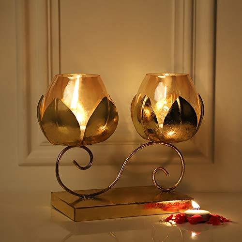 2 Lotus Floor Candle Stand Gold - ArtyCraftz.com