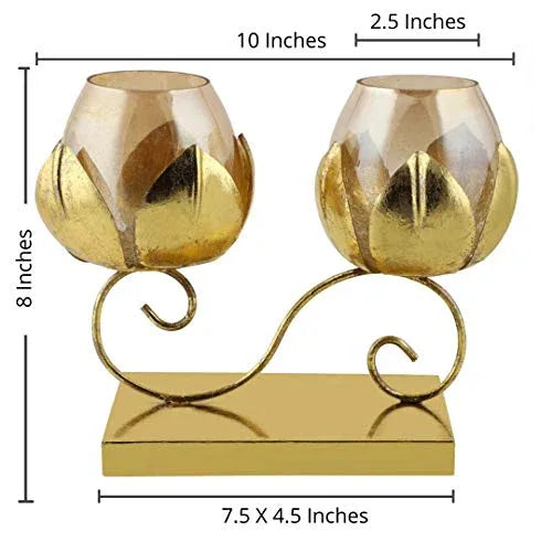 2 Lotus Floor Candle Stand Gold - ArtyCraftz.com