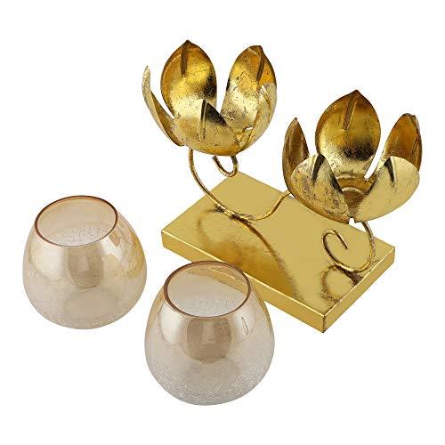 2 Lotus Floor Candle Stand Gold - ArtyCraftz.com