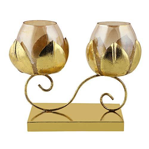 2 Lotus Floor Candle Stand Gold - ArtyCraftz.com