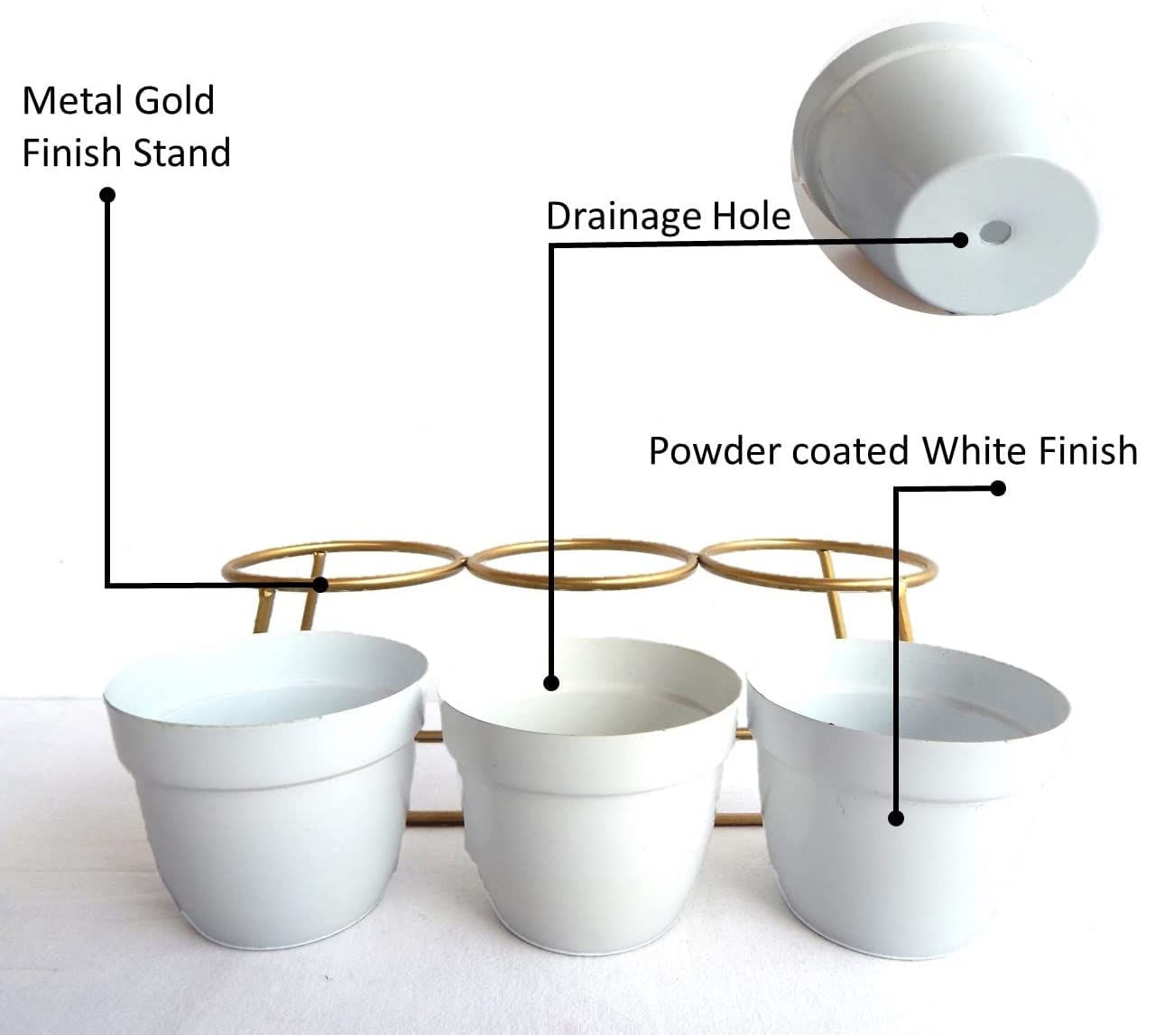3-tier White indoor planters with gold metal stand-ArtyCraftz.com