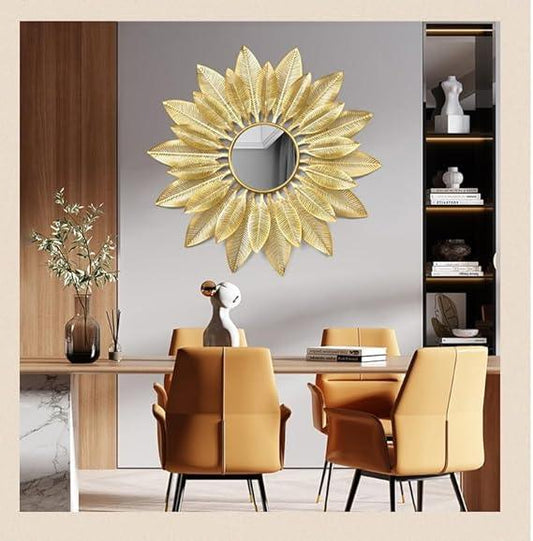 30 Inches Metal Flower Design Round Wall Mirror - ArtyCraftz