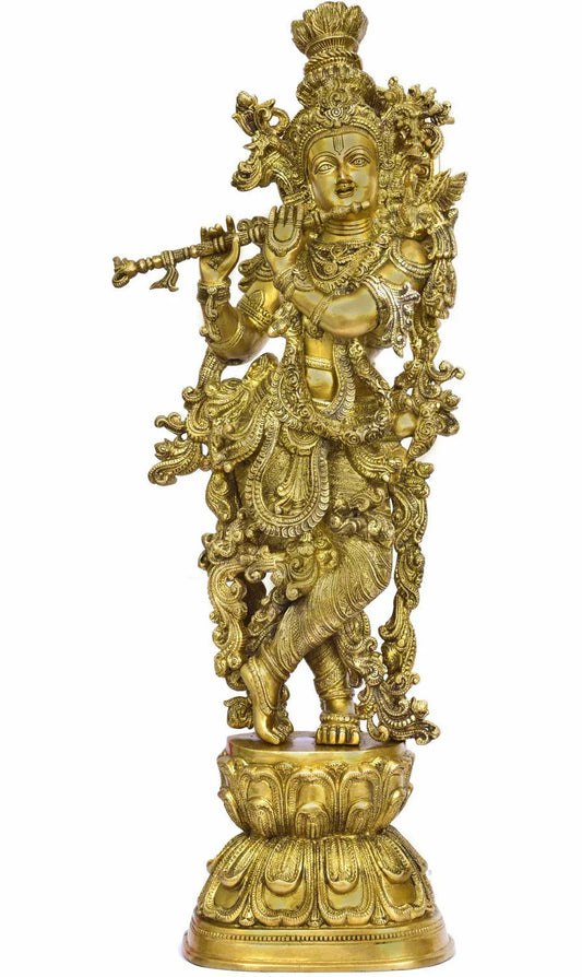 30 Inches Large Standing Brass Krishna Statue| Home Decor - ArtyCraftz.com