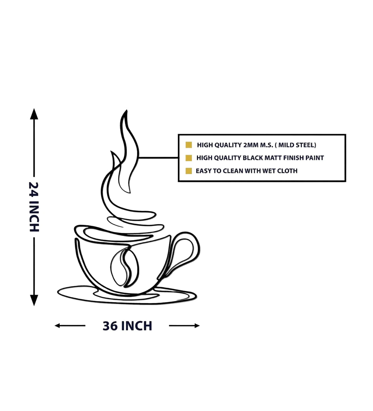 36 Inch Coffee Cup Iron Wall Decor for Kitchen and Cafe-ArtyCraftz.com