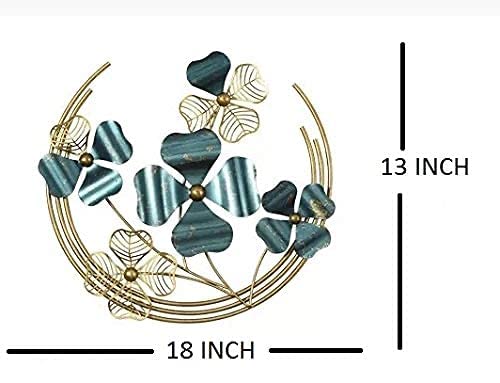 Handcrafted Metal Clover-Blue & Gold Floral Ring Wall Decor (18 x 13 Inches)