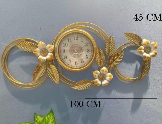 Metal Golden Flowers with circle Wall Clock