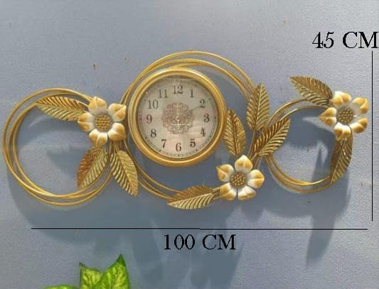 Metal Golden Flowers with circle Wall Clock