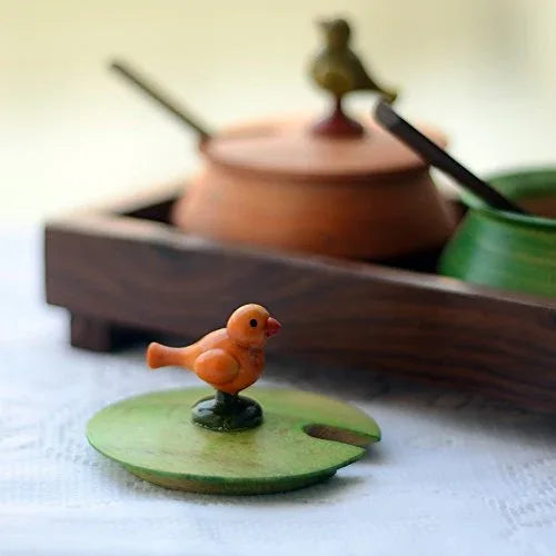 Wooden Multicolored 2 Jar set with Base Tray and Spoon