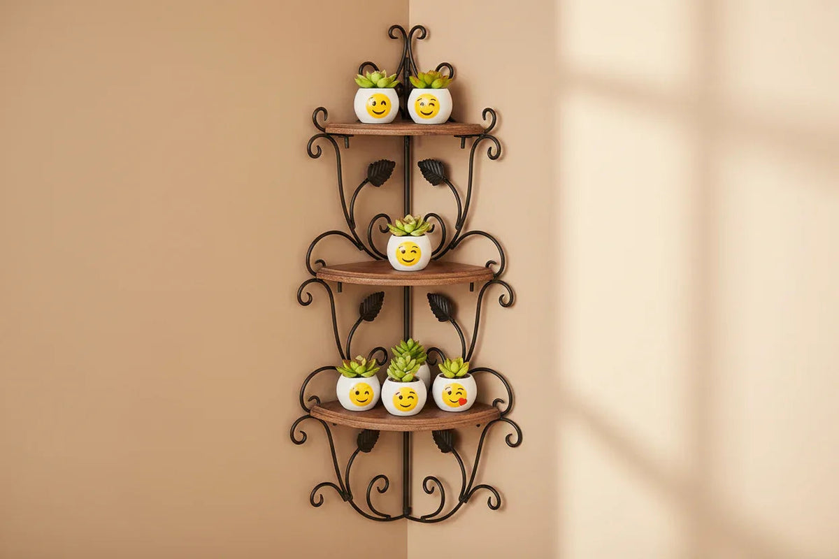 Luxury 3 Tier Iron Wall Corner Shelf-ArtyCraftz.com