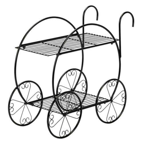 Black metal cart with decorative wheels