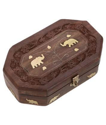 Wooden Jewellery Box Set Brass Work Top View