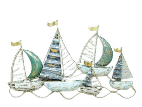 Handmade Metal W-Marina Boat Wall Decor in White Background