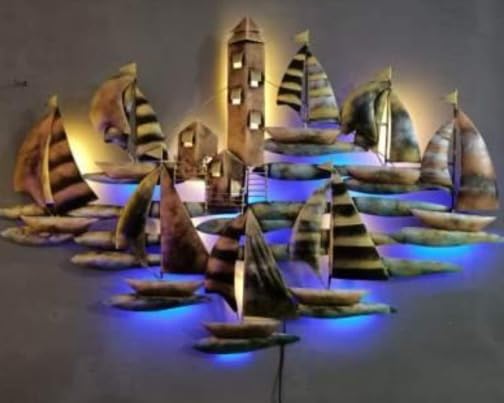 Luxury Iron Sailing Boats with LED Wall Art-ArtyCraftz.com