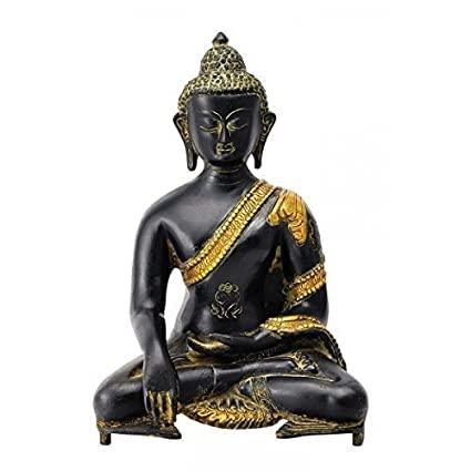 Black and golden colour Buddha statue on a white background