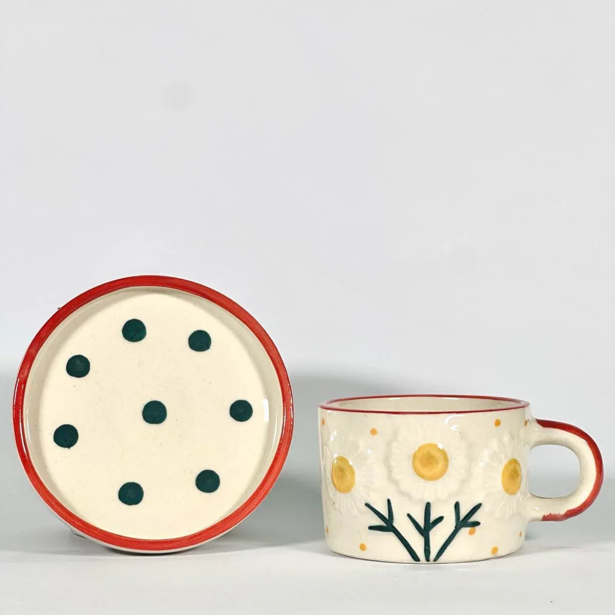 Handcrafted Ceramic Sunny Daisy Cup with Saucer-ArtyCraftz.com