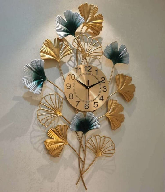 Luxury Floral Metal Wall Clock Gold & Teal - ArtyCraftz.com