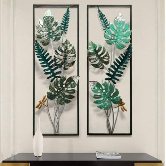 White and Green Leaf Panel Wall Art
