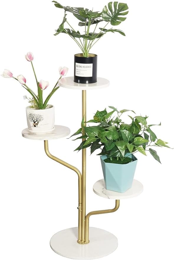 Luxury Gold Metal Plant Stand with MDF Wood Base 3 Tier Indoor Planter Stand -ArtyCraftz.com