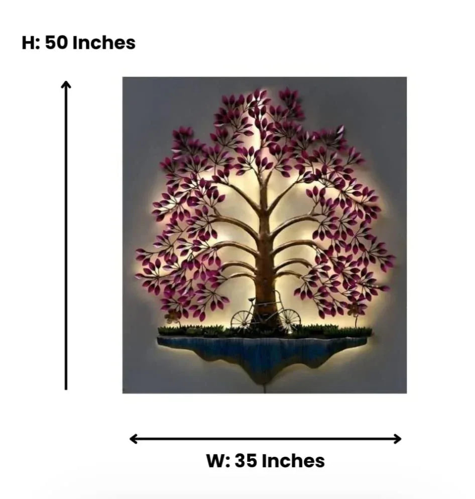 Metal Pink Leaves and Cycle LED Wall Art