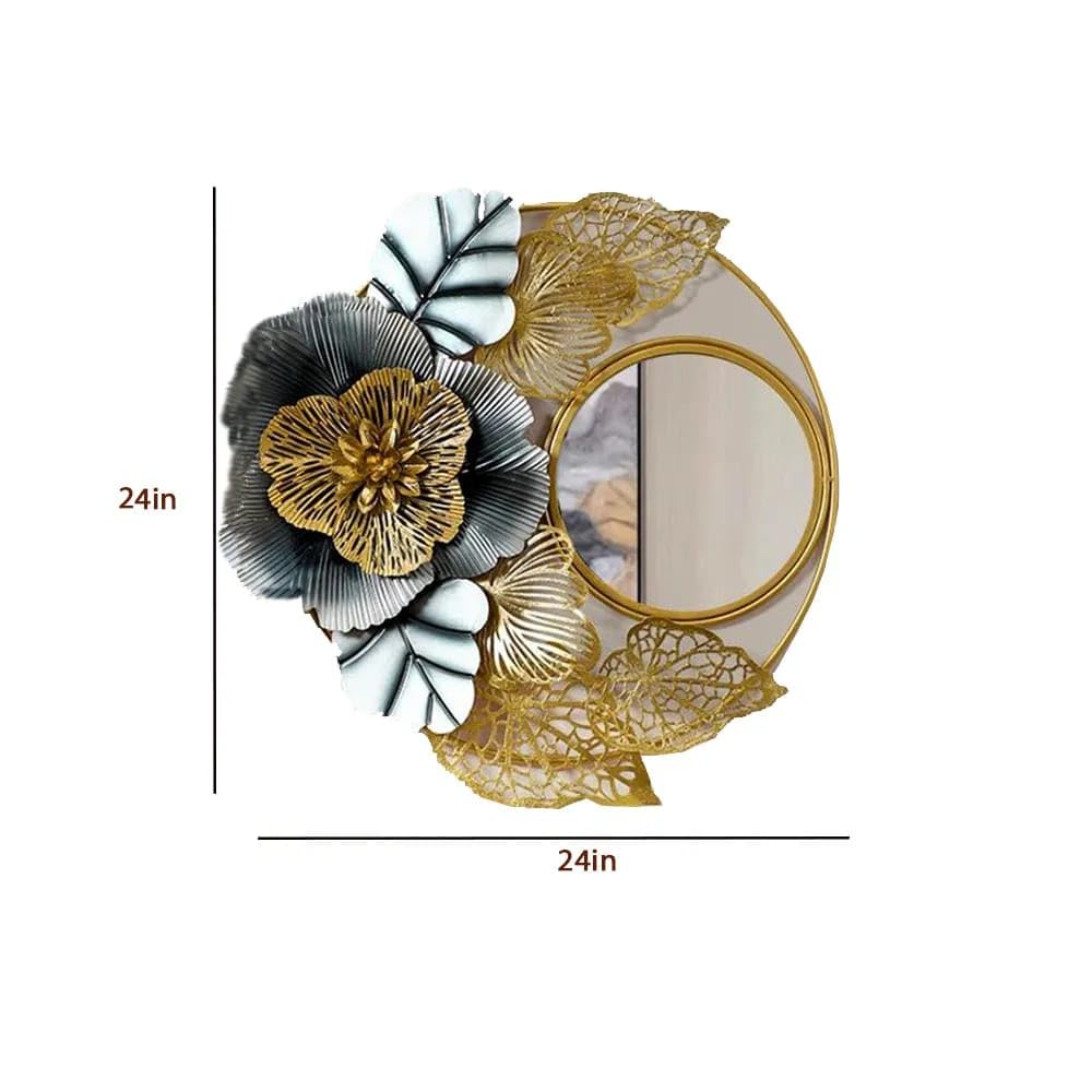 Luxury Floral Metal Wall Mirror with Gold Frame - ArtyCraftz.com