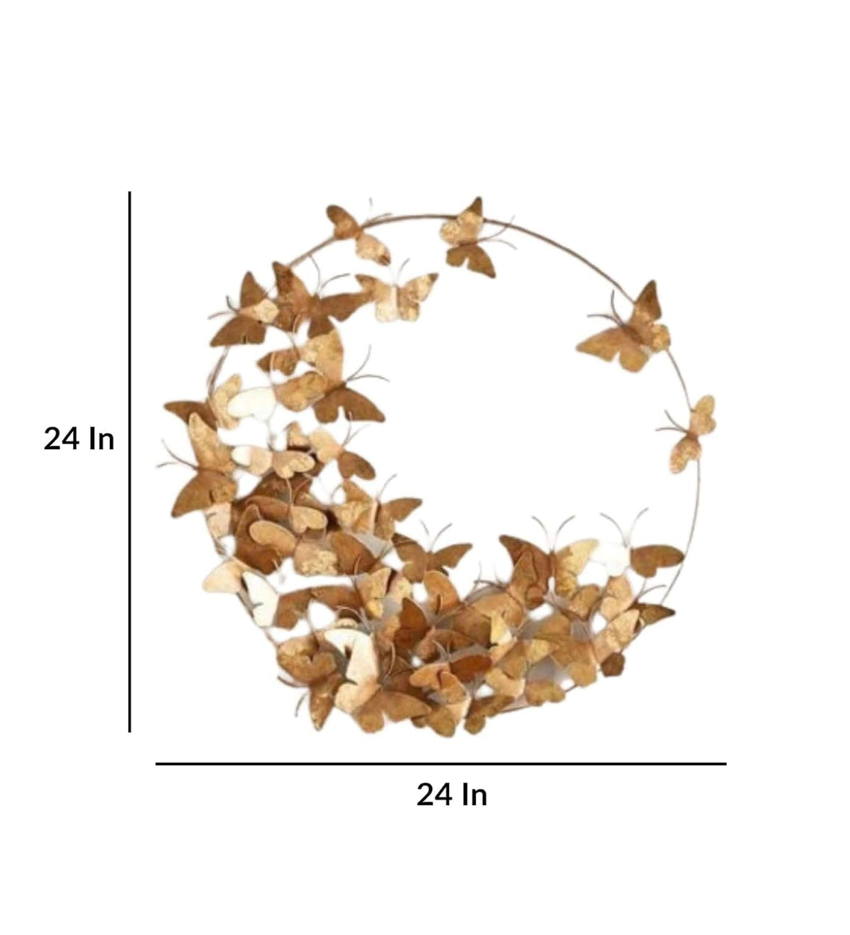 Golden Butterfly Ring Wall Art – Luxury Metal Butterfly Wall Décor for Living Room (24 Inches)