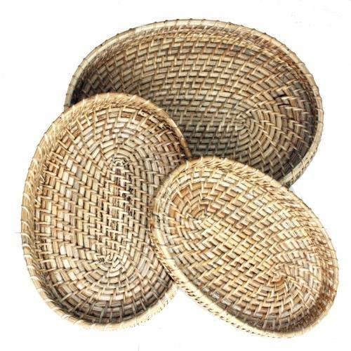 Handmade Oval Cane Tray -Set of 3