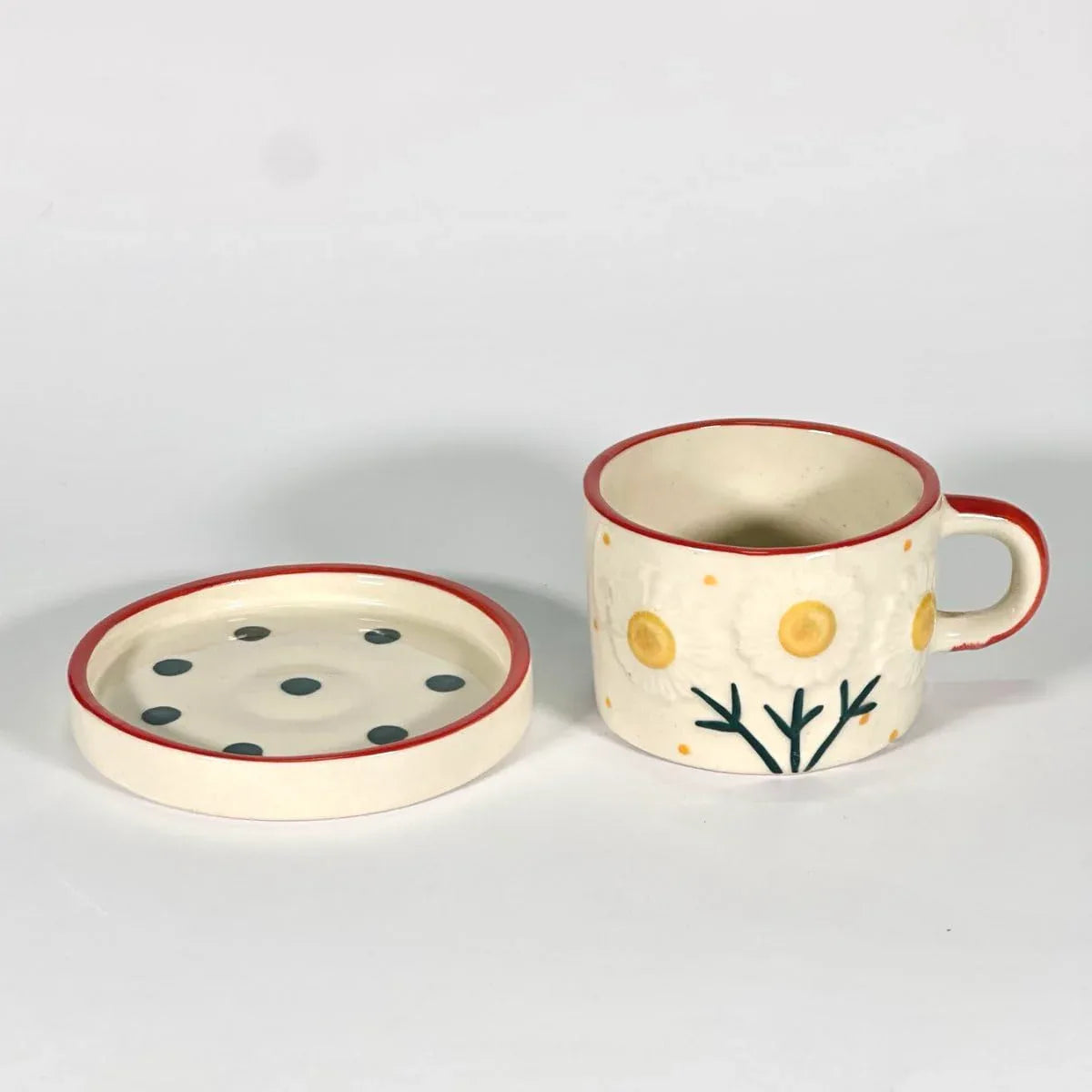 Handcrafted Ceramic Sunny Daisy Cup with Saucer-ArtyCraftz.com