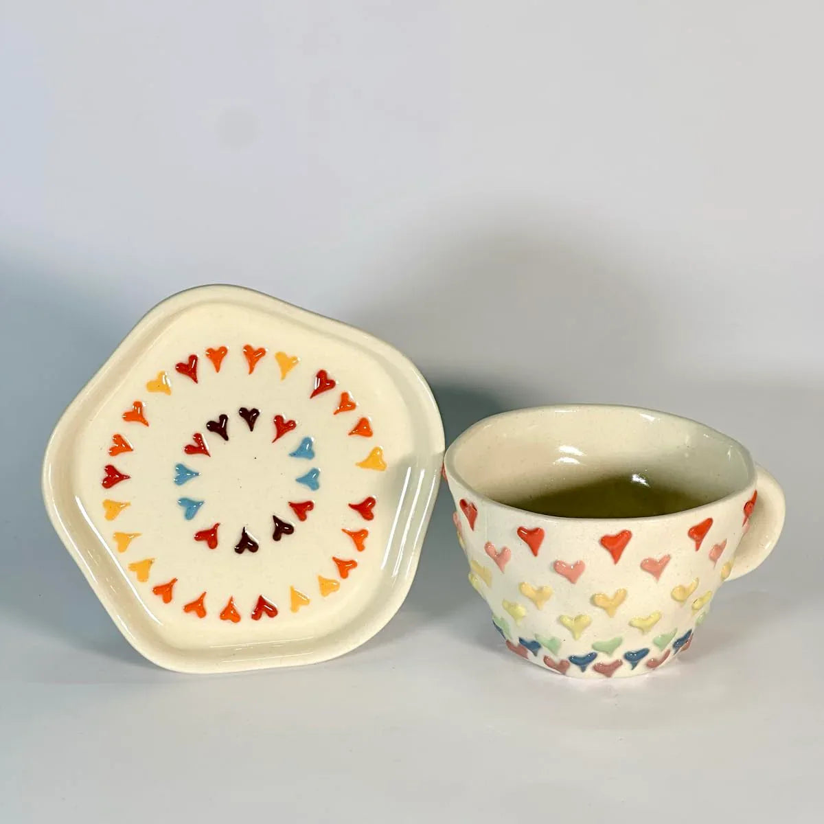 Ceramic Candy Hearts Tea Cup & Saucer Set-ArtyCraftz.com