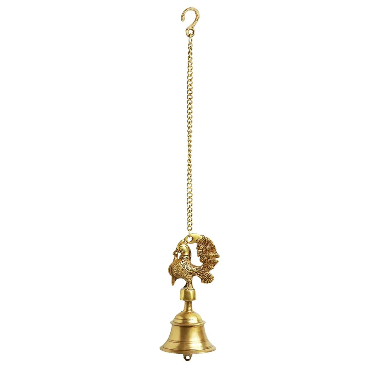 Brass bell with decorative design on a white background