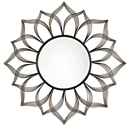 Metal Sunflower Mirror Wall Mounted Hanging (Golden, 35'' x 35'')