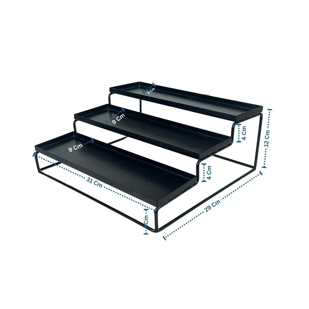 Luxury 3-Tier Metal Countertop Organizer Premium Spice & Storage Display Rack (31 x 29 x 12 cm)