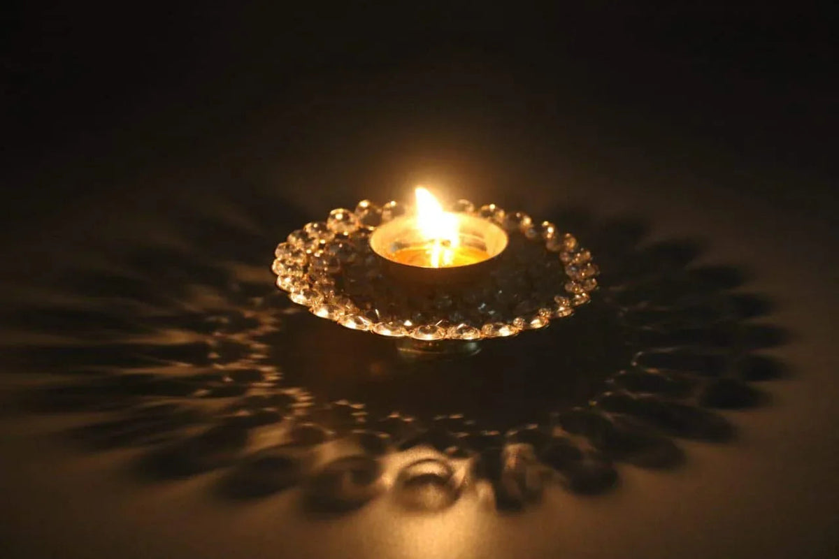 Brass Crystal Akhand Diya Brass Oil Pooja Lamp