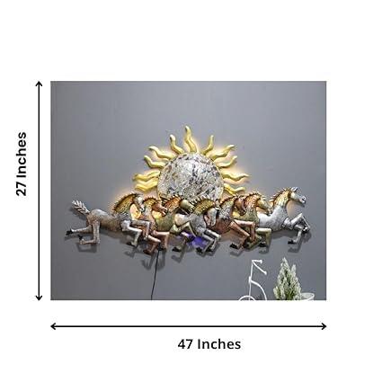 Metal Mosaic Sun and Running Horses LED Wall Art