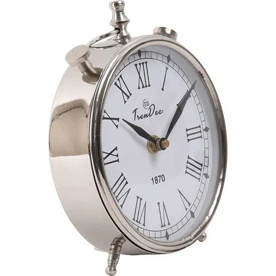 5 inch Dia Analog Metal Table Clock in Silver Finish - ArtyCraftz.com