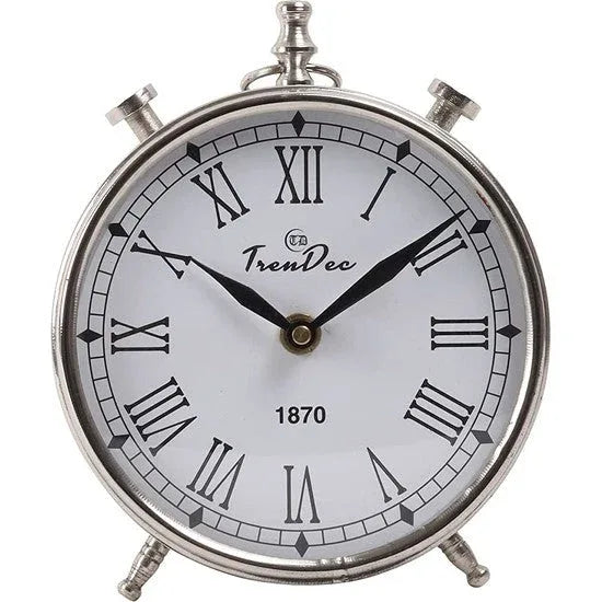 5 inch Dia Analog Metal Table Clock in Silver Finish - ArtyCraftz.com
