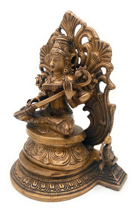 Bhunes Brass Goddess Saraswati Idol, 9.5 Inch